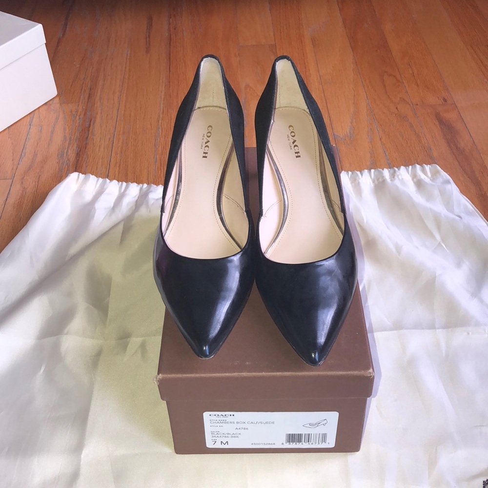 Coach Chambers Box Calf Black Suede Mid Heels / 7 - Picture 1 of 8